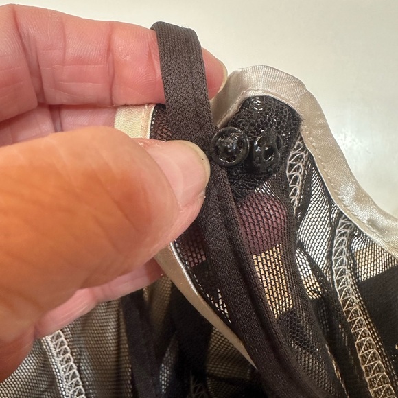 SANDRA DARREN MIDI Black Mesh Dress White Stripes Under-slip Included Size 12 - Picture 5 of 7